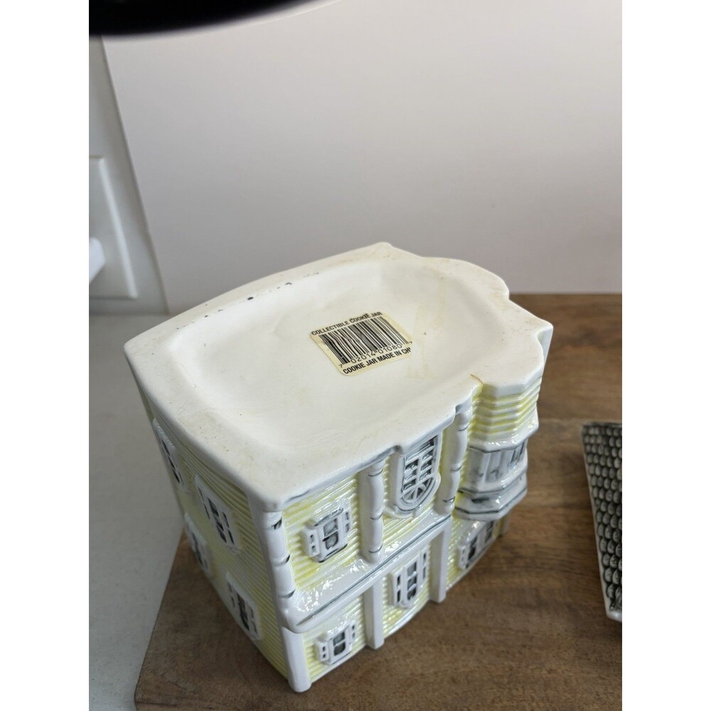 Victorian House Cookie Jar Canister Yellow Gray Vintage - Picture 9 of 14